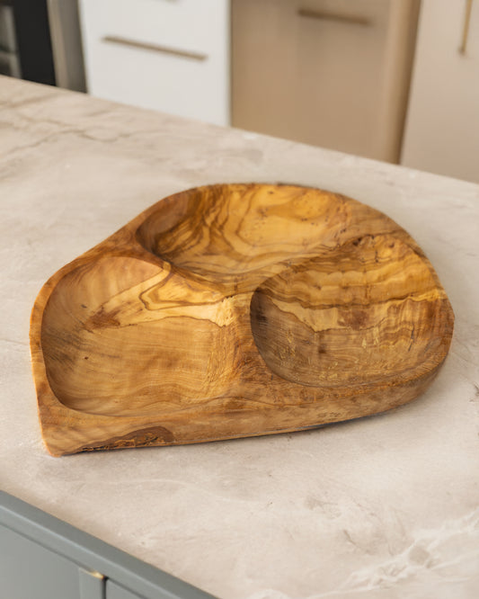 Handmade Olive Wood 3-Section Olive Dish