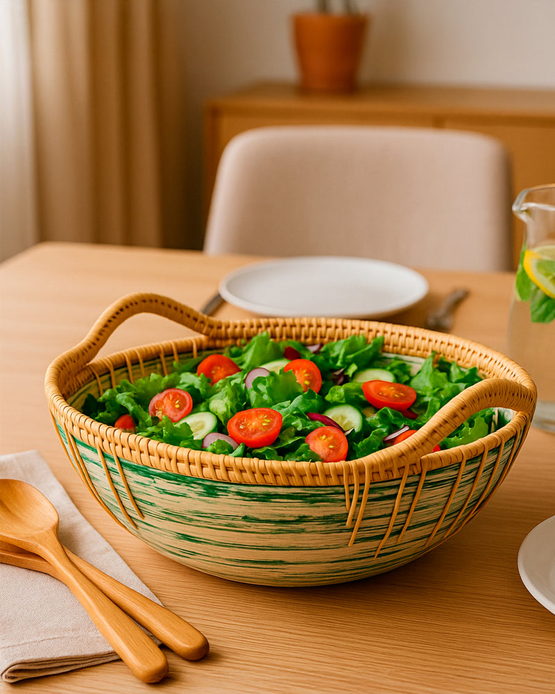 Handcrafted Bamboo & Rattan Serving Bowl