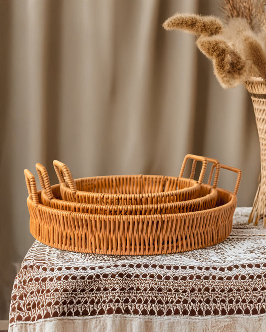 Handwoven Rattan Tray Set