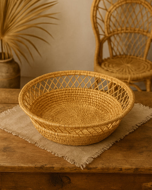 Handwoven Rattan Basket – Open Weave Design