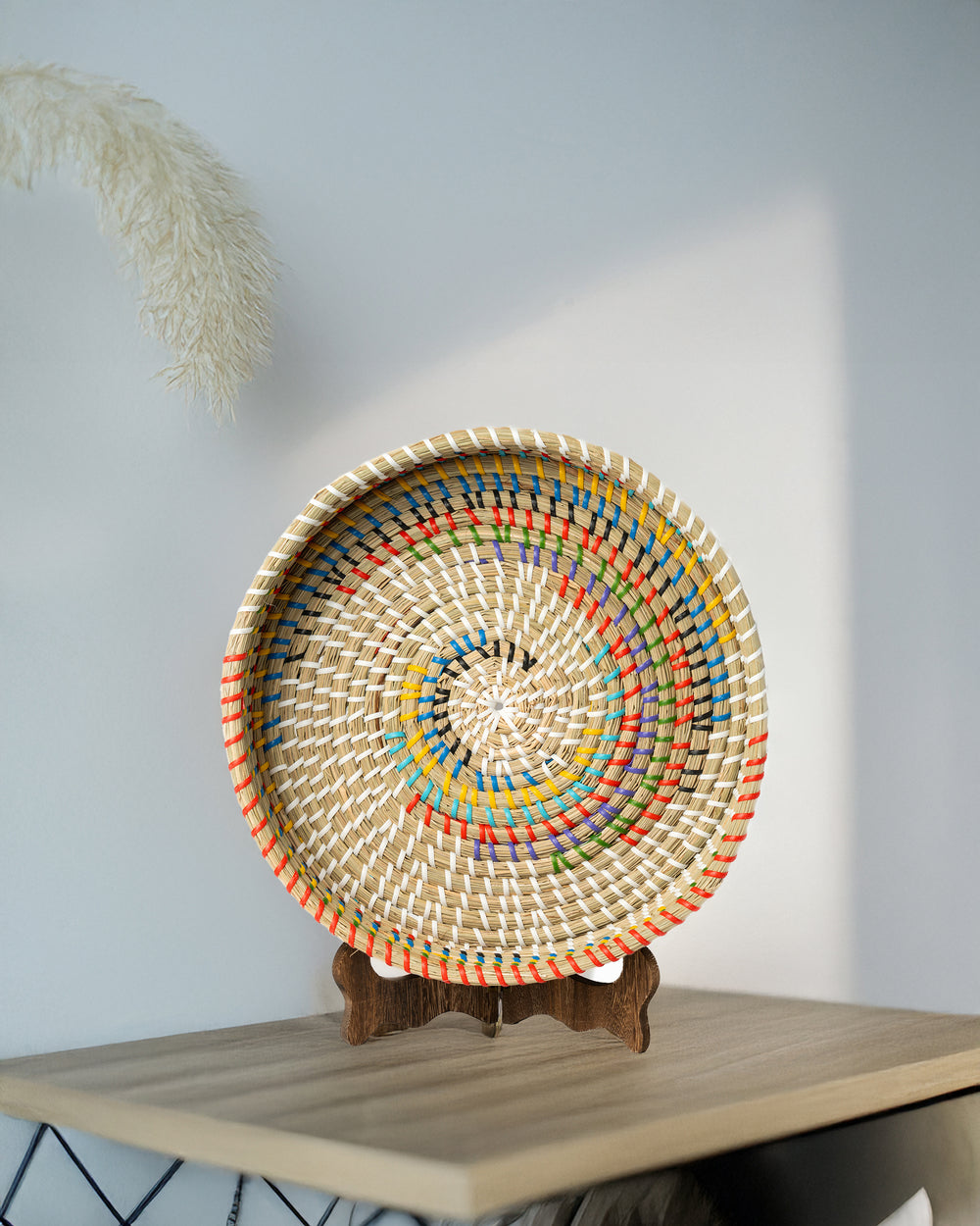 Handwoven Multi-Color Rattan Tray