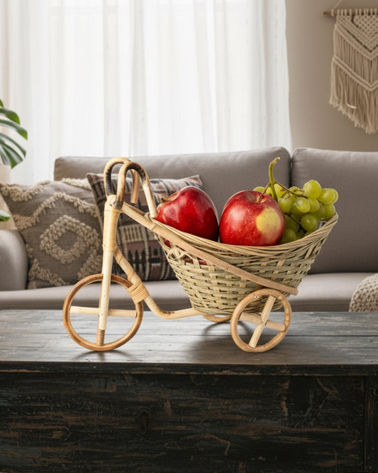 Handmade Rustic Bamboo Tricycle Trolly Basket