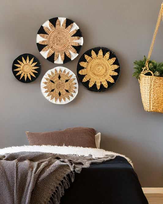 Handwoven Black & Natural Basket Wall Décor Set