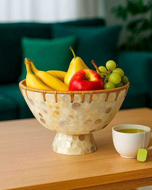 Mother of Pearl & Bamboo Pedestal Bowl
