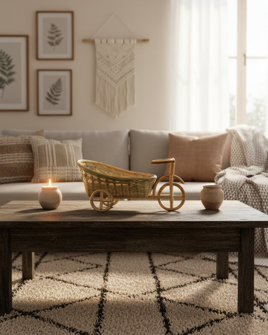 Handmade Rustic Bamboo Tricycle Basket