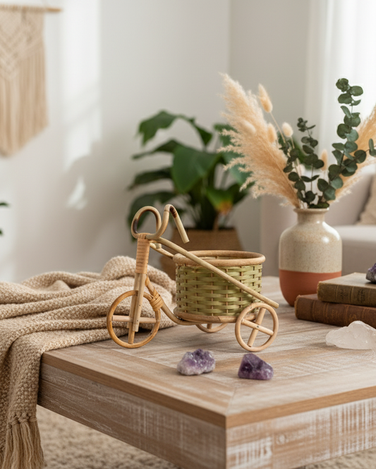 Handwoven Bamboo Bicycle Trolly Basket