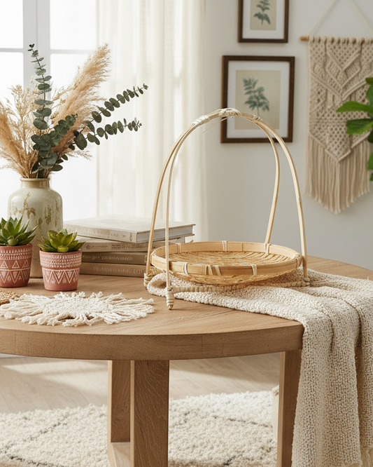 Handwoven Bamboo Serving Tray with Handle