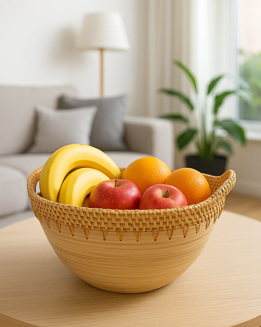 Bamboo & Woven Rattan Serving Bowl