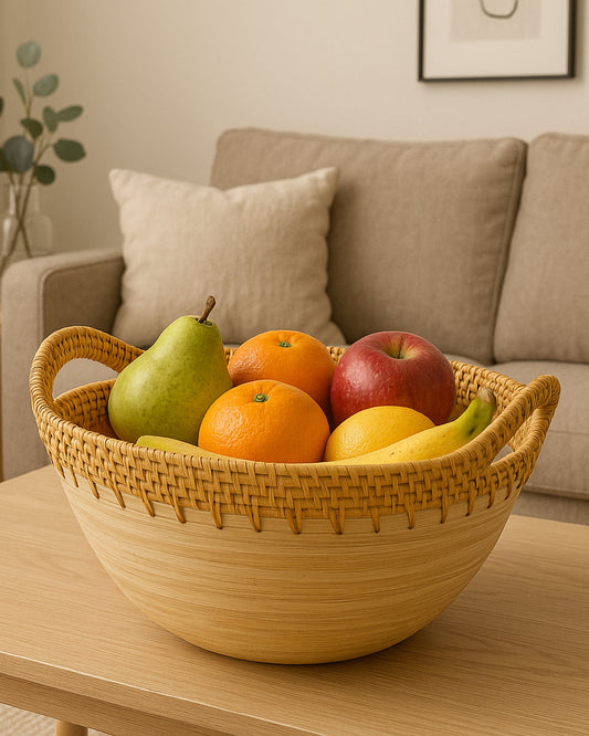 Bamboo & Woven Rattan Serving Bowl