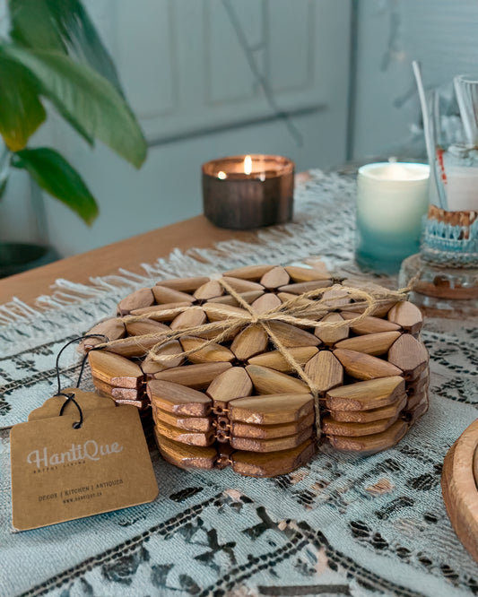 Eco-Friendly Bamboo Cut-Pattern Coaster Pack