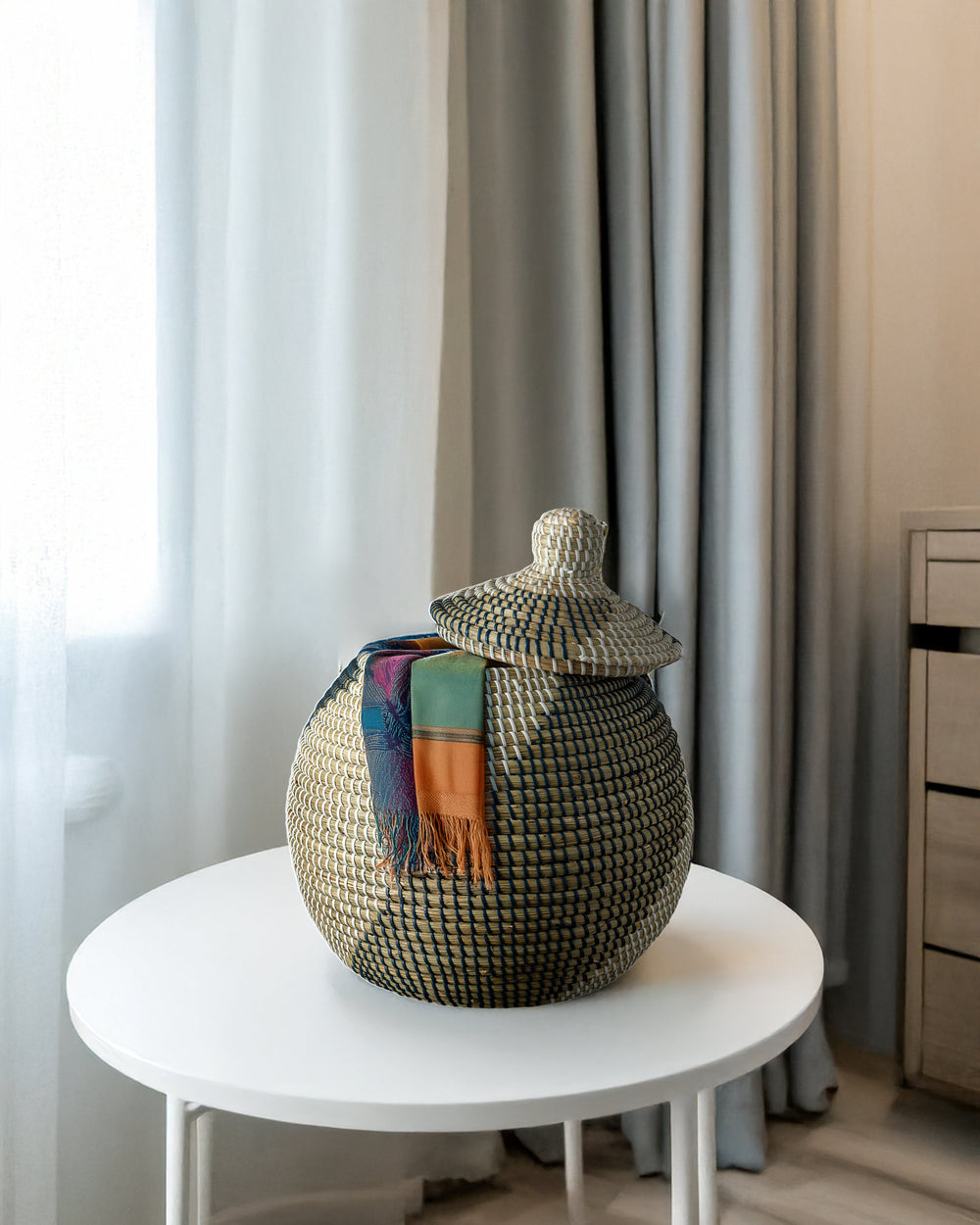 Handwoven wicker and Storage Basket with Lid