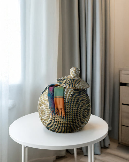 Handwoven wicker and Storage Basket with Lid