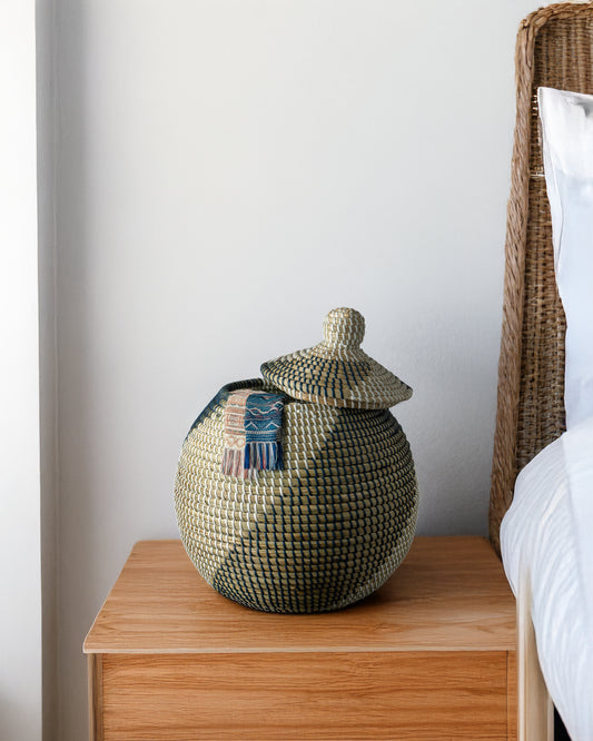 Handwoven wicker and Storage Basket with Lid