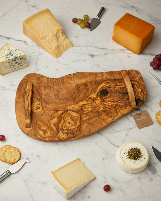 Organic-Edge Olive Wood Serving Board with Handles