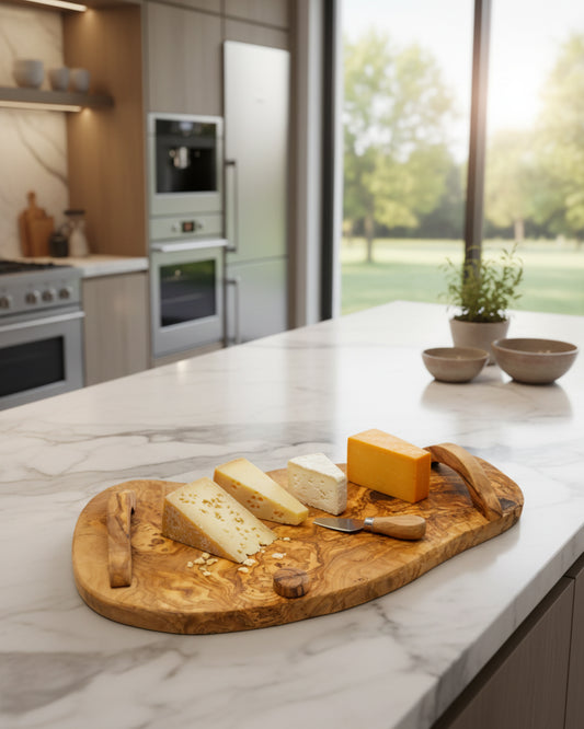 Organic-Edge Olive Wood Serving Board with Handles