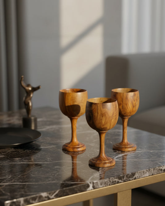 Rustic Olive Wood Drinkware Set of 4