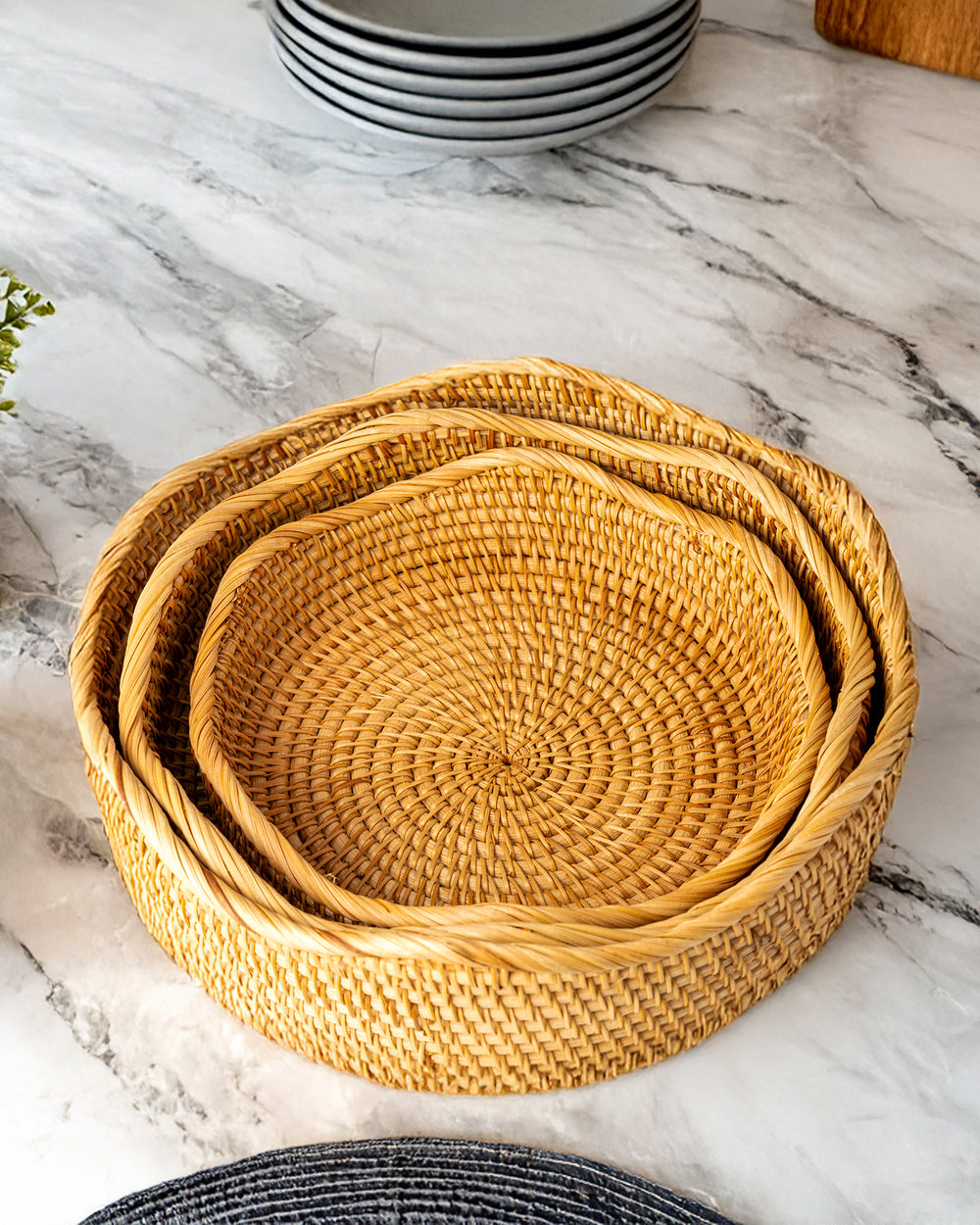 Handwoven Nesting Rattan Baskets Set