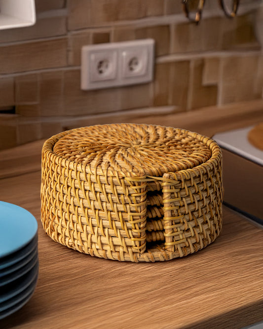 Handwoven Rattan Coaster Set