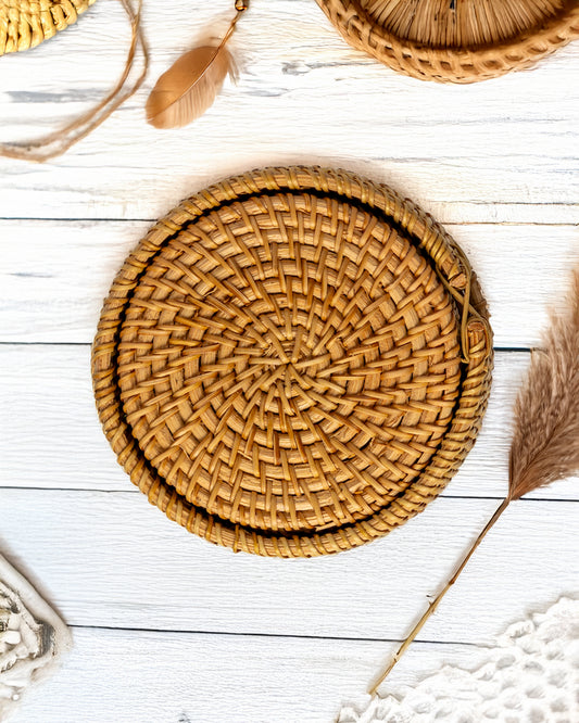 Handwoven Rattan Coaster Set
