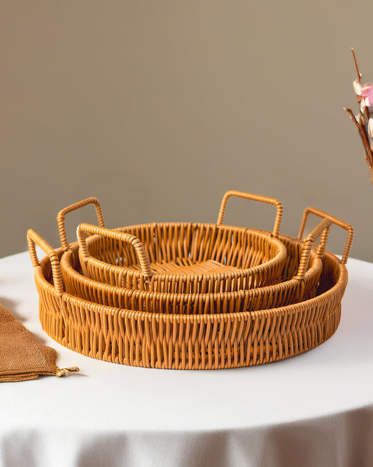 Handwoven Rattan Tray Set