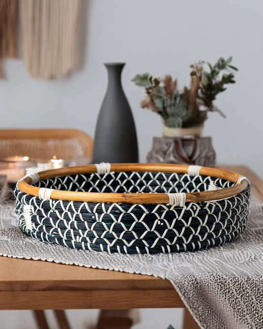 Handwoven Sedge and Rattan Serving Tray