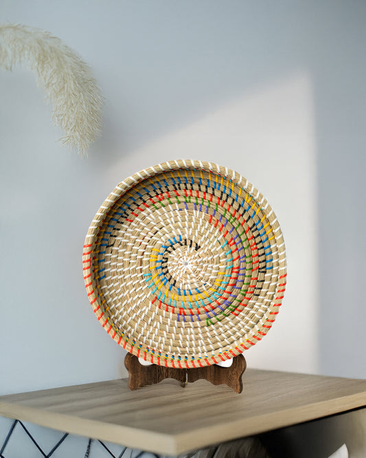 Handwoven Multi-Color Rattan Tray