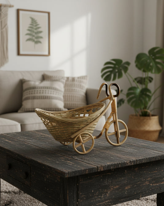 Handmade Rustic Bamboo Tricycle Trolly Basket