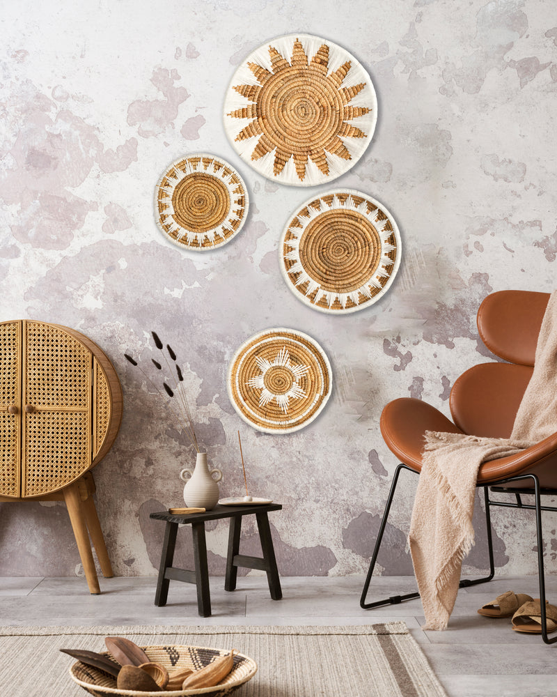 Handwoven White & Natural Basket Wall Décor Set