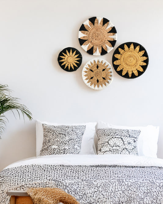 Handwoven Black & Natural Basket Wall Décor Set