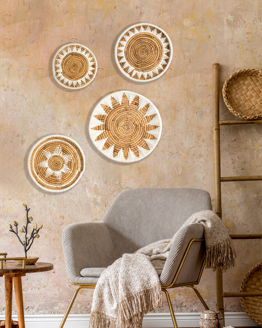 Handwoven White & Natural Basket Wall Décor Set